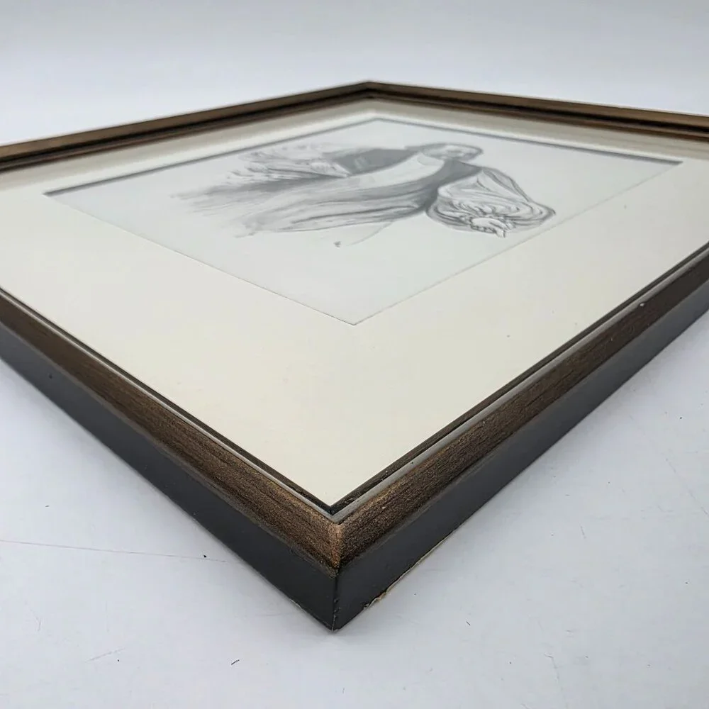 Framed Black & White Samuel Seabury Illustration Original Wooden Frame 11.5